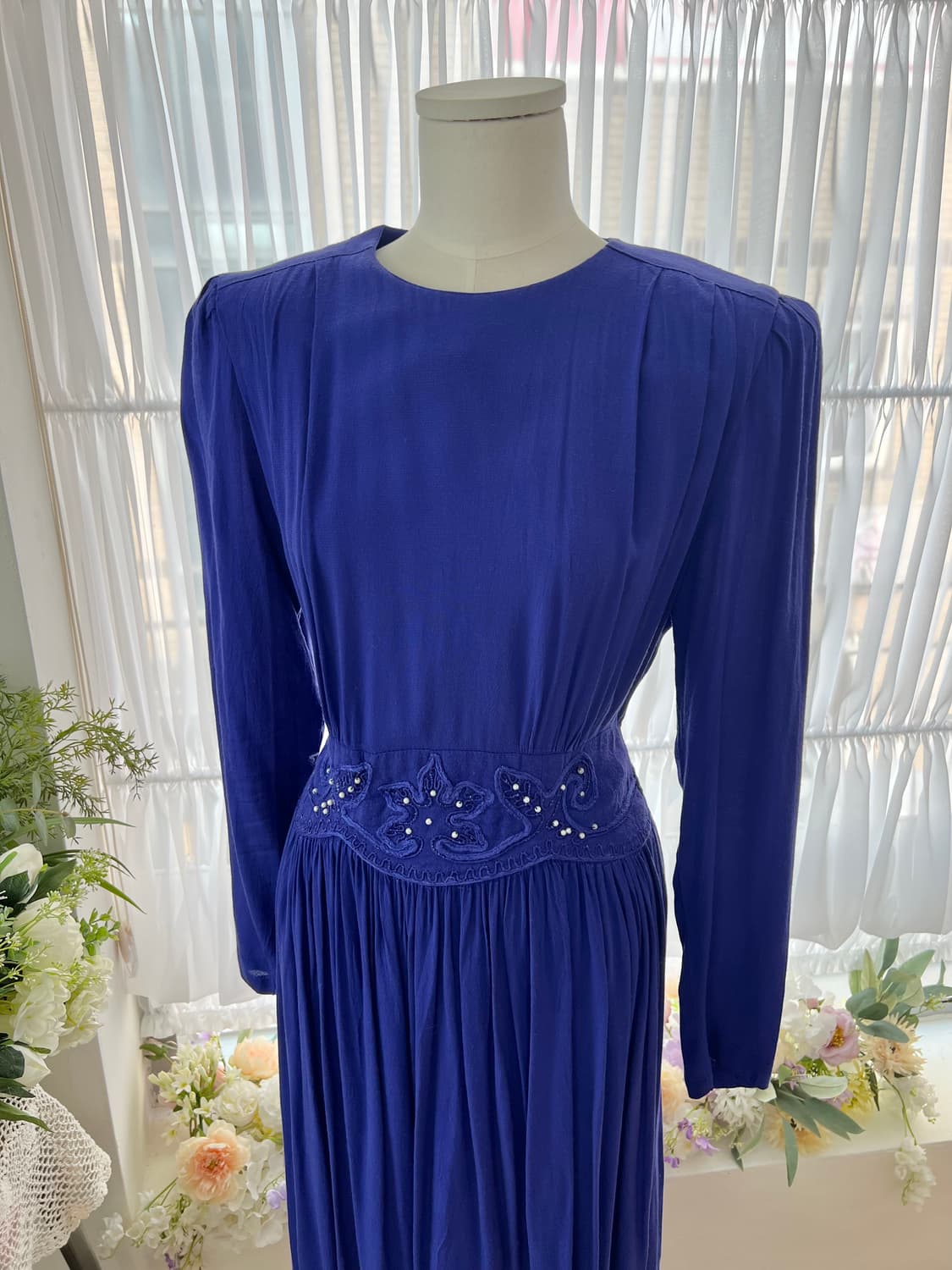 로열 블루 비즈 웨이스트 스모크 원피스 상품이미지5