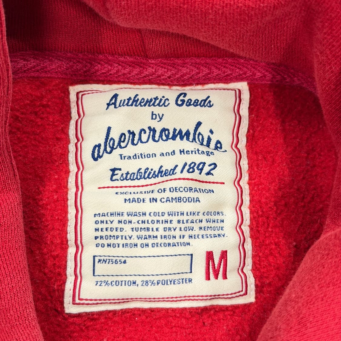 아베크롬비 빈티지 Y2K 딱붙핏 기모 후드티 레드 M 상품이미지4