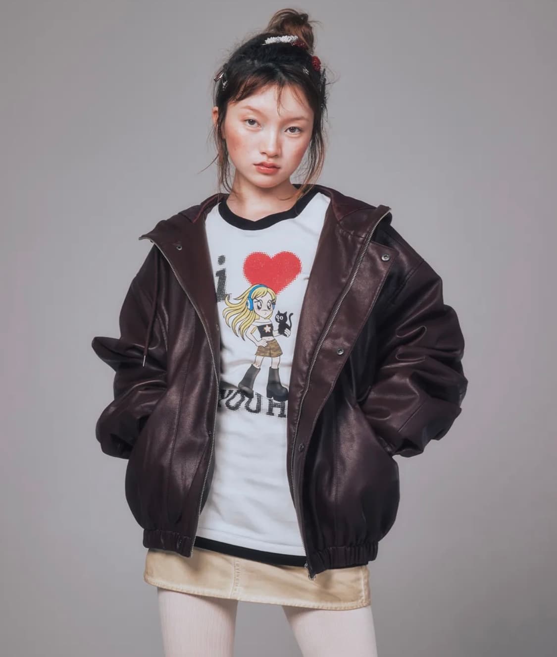 유희  FAUX LEATHER JUMPER BROWN 레더자켓 상품이미지4