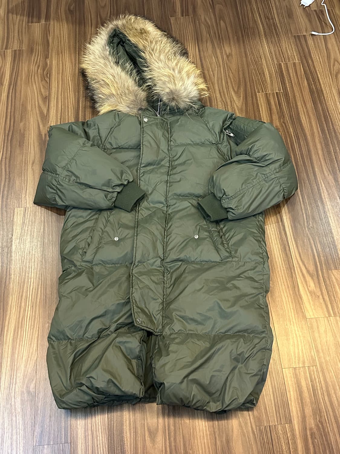 NANING9 카키 털모자 롱패딩 상품이미지1