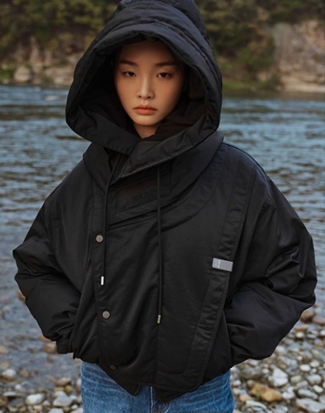 누아클레 NUAKLE 크롭 오리털 패딩 블루종 점퍼 블랙 2번 상품이미지8