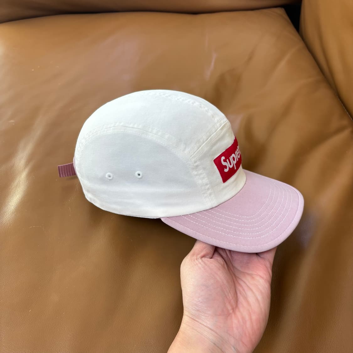 슈프림 캠프캡 모자 박스로고 투톤 화이트 핑크 상품이미지3
