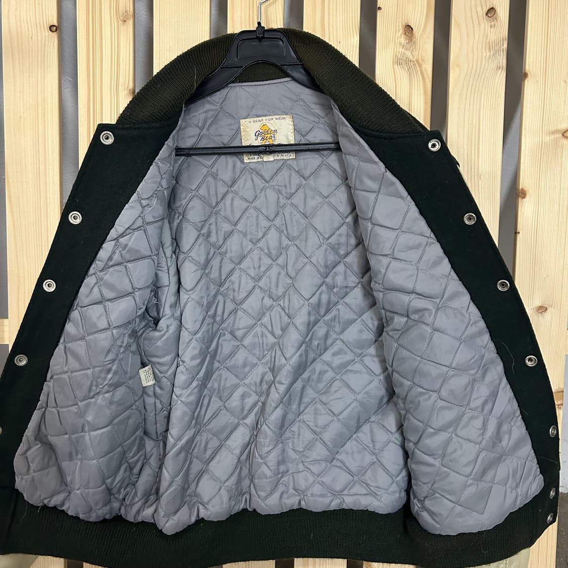 (S) USA 골든베어 딥그린 레더 배색 가죽 바시티 자켓  상품이미지8