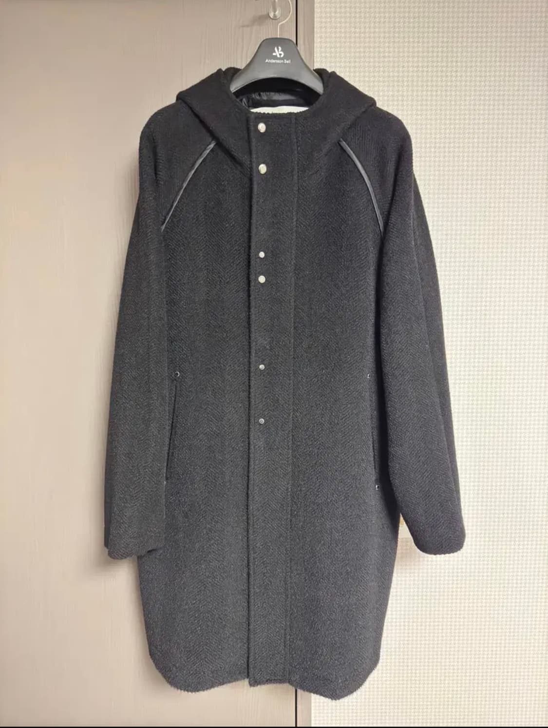 L) 앤더슨벨 이탈리안 알파카 후디 코트 블랙 상품이미지1