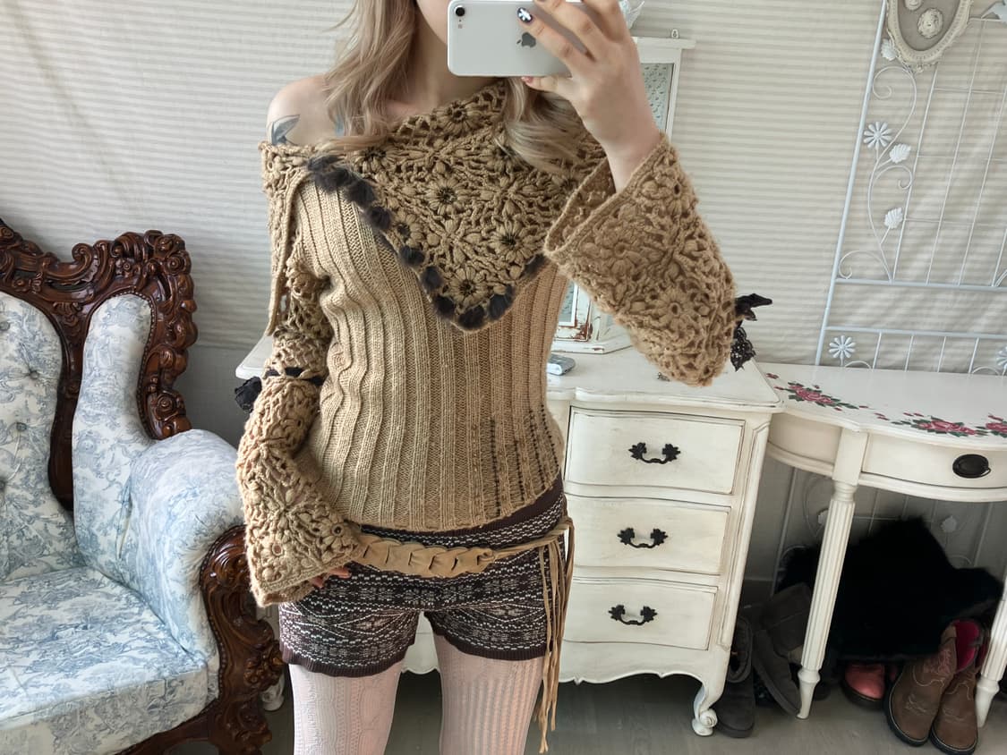 jpn vintage camel forest crochet knit 상품이미지4