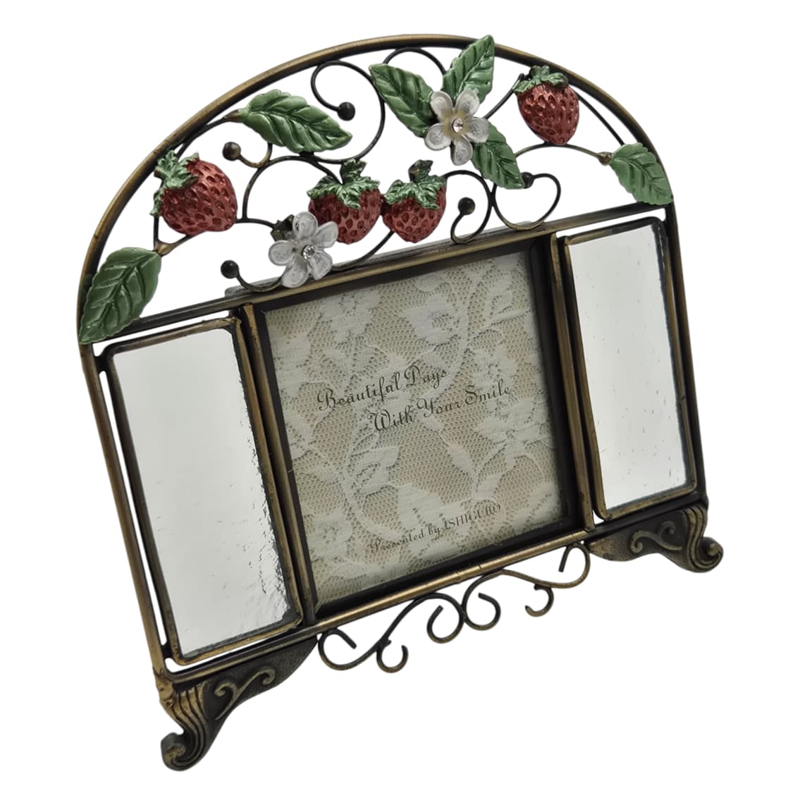 90s 엔틱 딸기 넝쿨 글라스 탁상 액자 상품이미지2