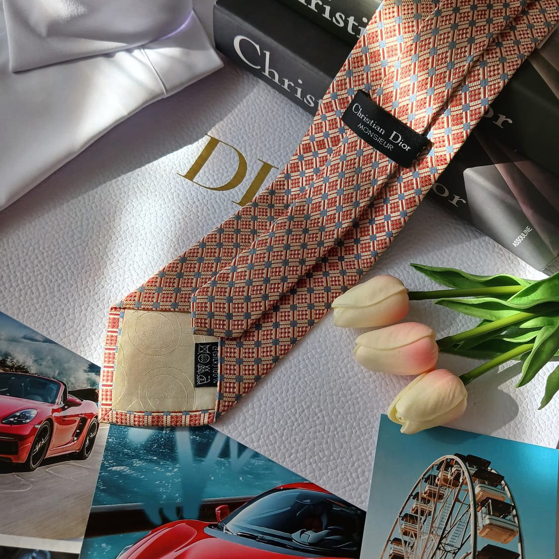 크리스찬 디올 실크 레드 체크 패턴 넥타이 9.2cm B등급 A18830 상품이미지4