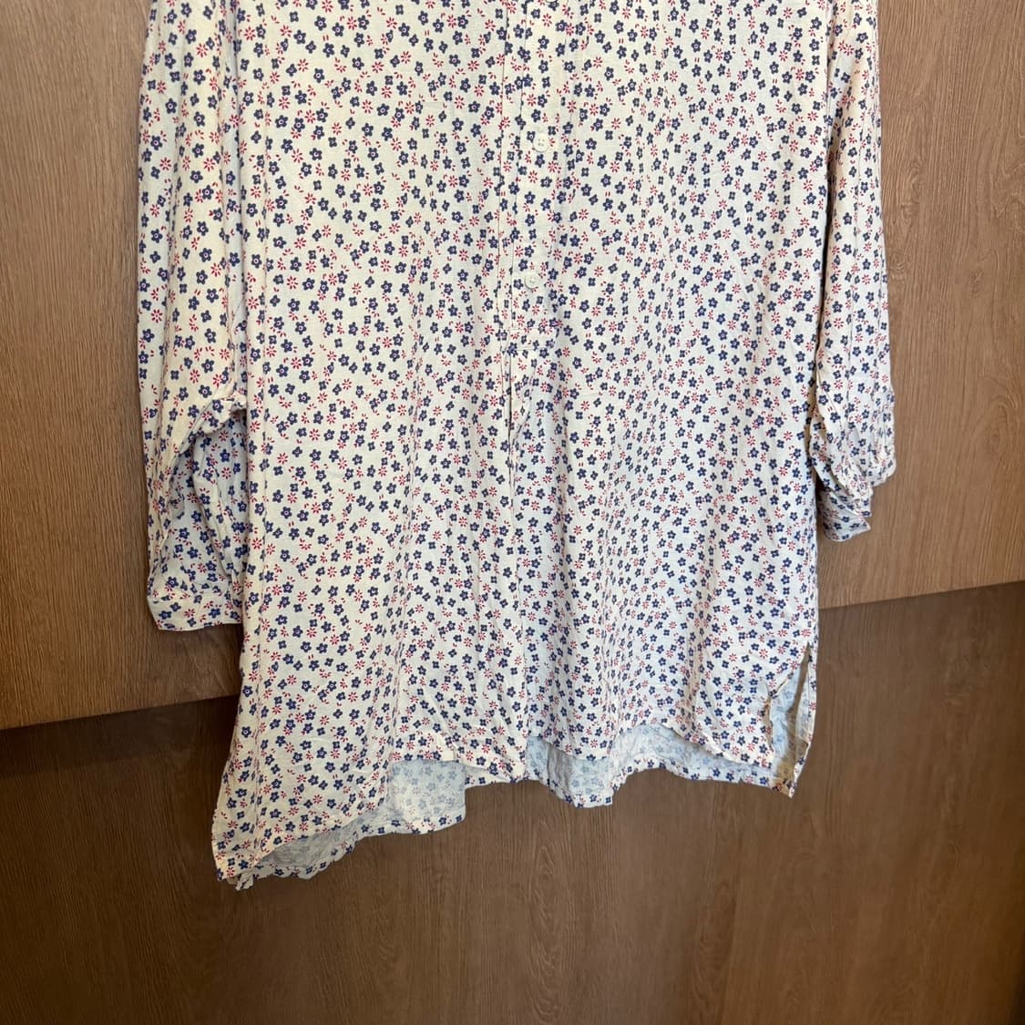 빈티지 코튼 셔츠 플라워 패턴 헨리넥 7부 디테일 레귤러핏 상품이미지4