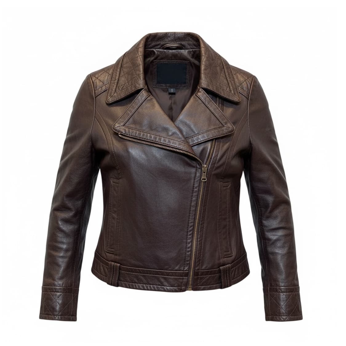 레이빔즈 쉽스킨 크롭 라이더자켓 카라 퀼팅패턴 디테일 버건디 상품이미지1