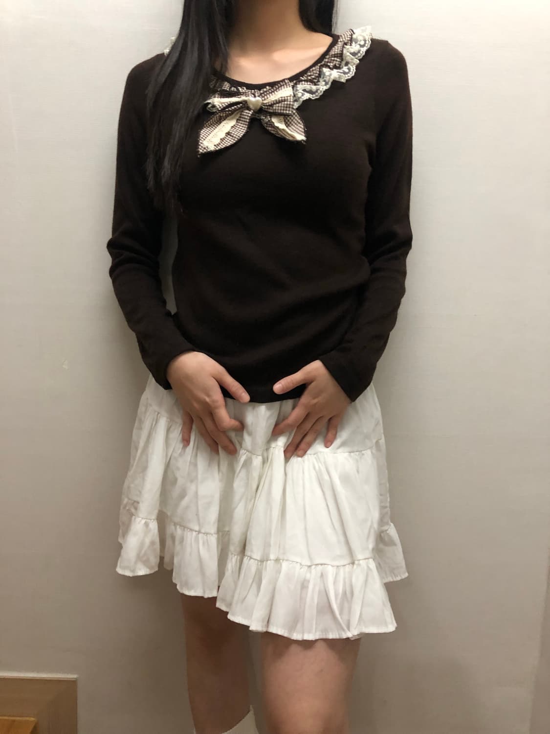 빈티지 브라운 리본 티셔츠 상품이미지1