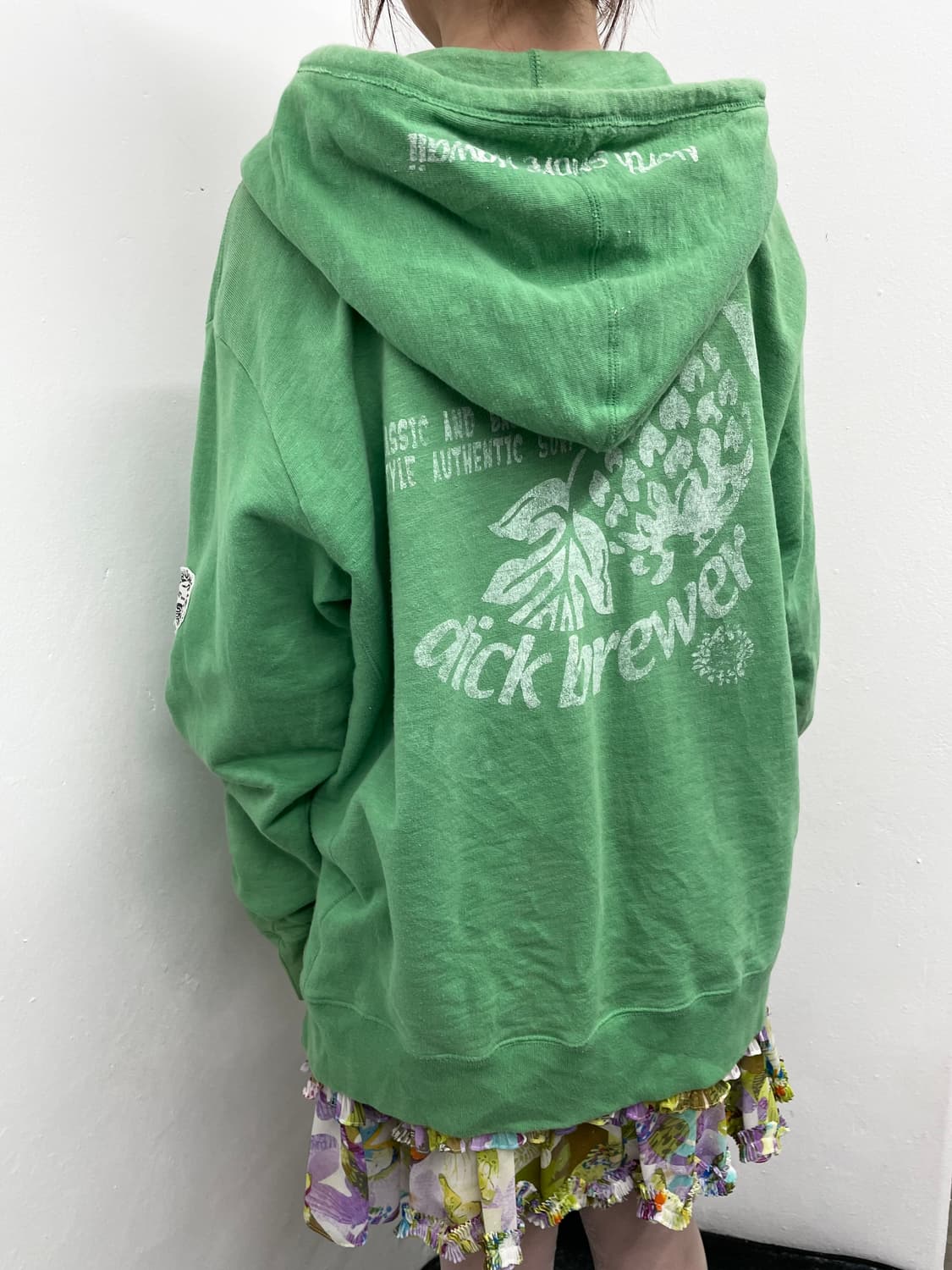 그린 워싱 레터링 루즈 헤비 후드집업 상품이미지2