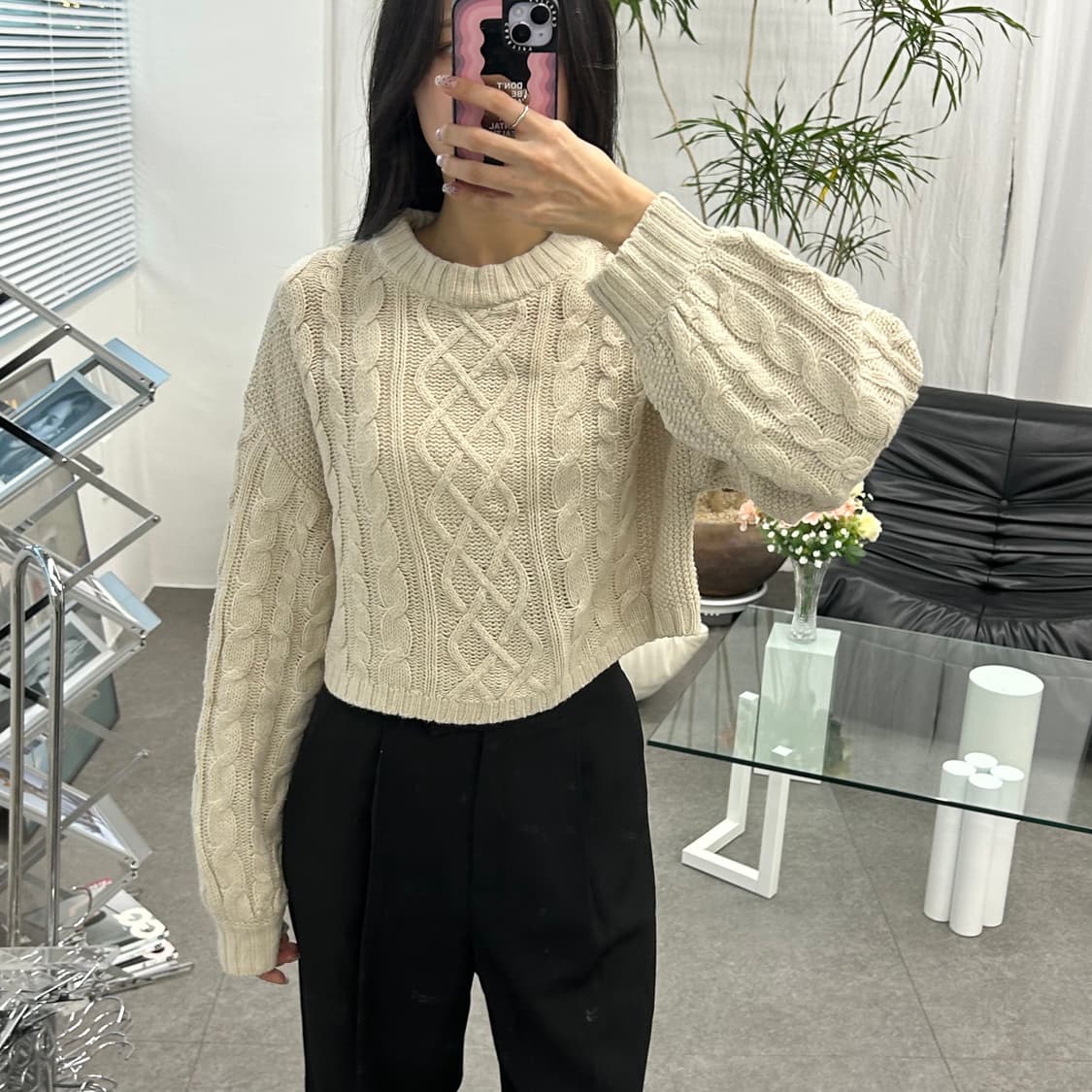 H&M 숏 그롭 꽈베기 니트 상품이미지3