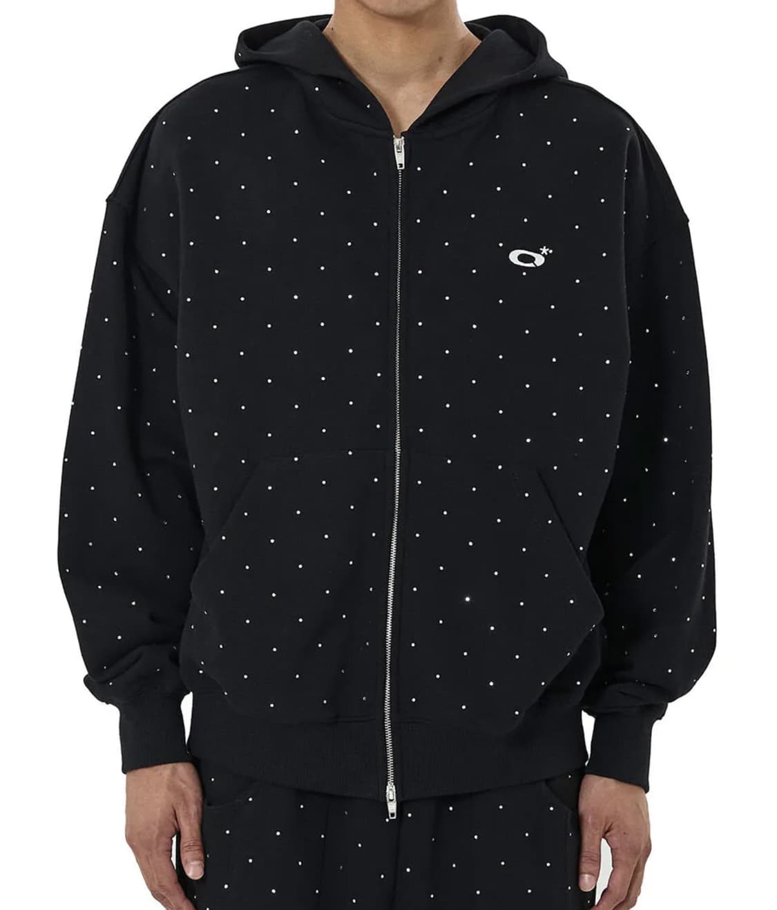 오와이 크리스탈 도트 후드 집업 블랙 상품이미지3