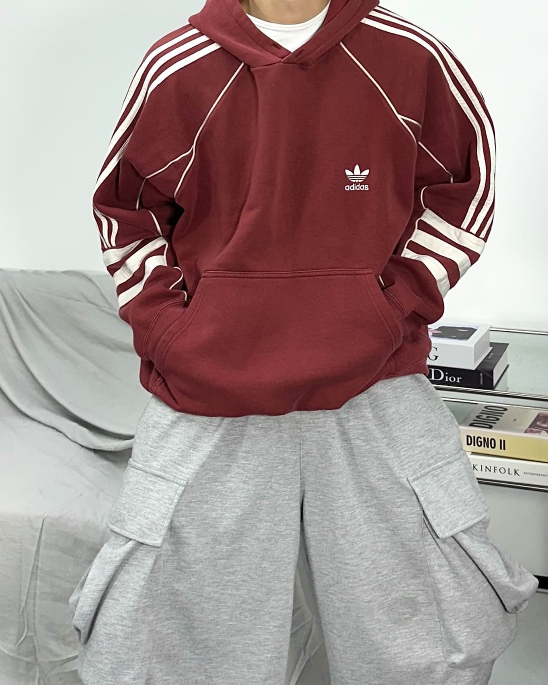 아디다스 파이어버드 버건디 후드티 XL 상품이미지2