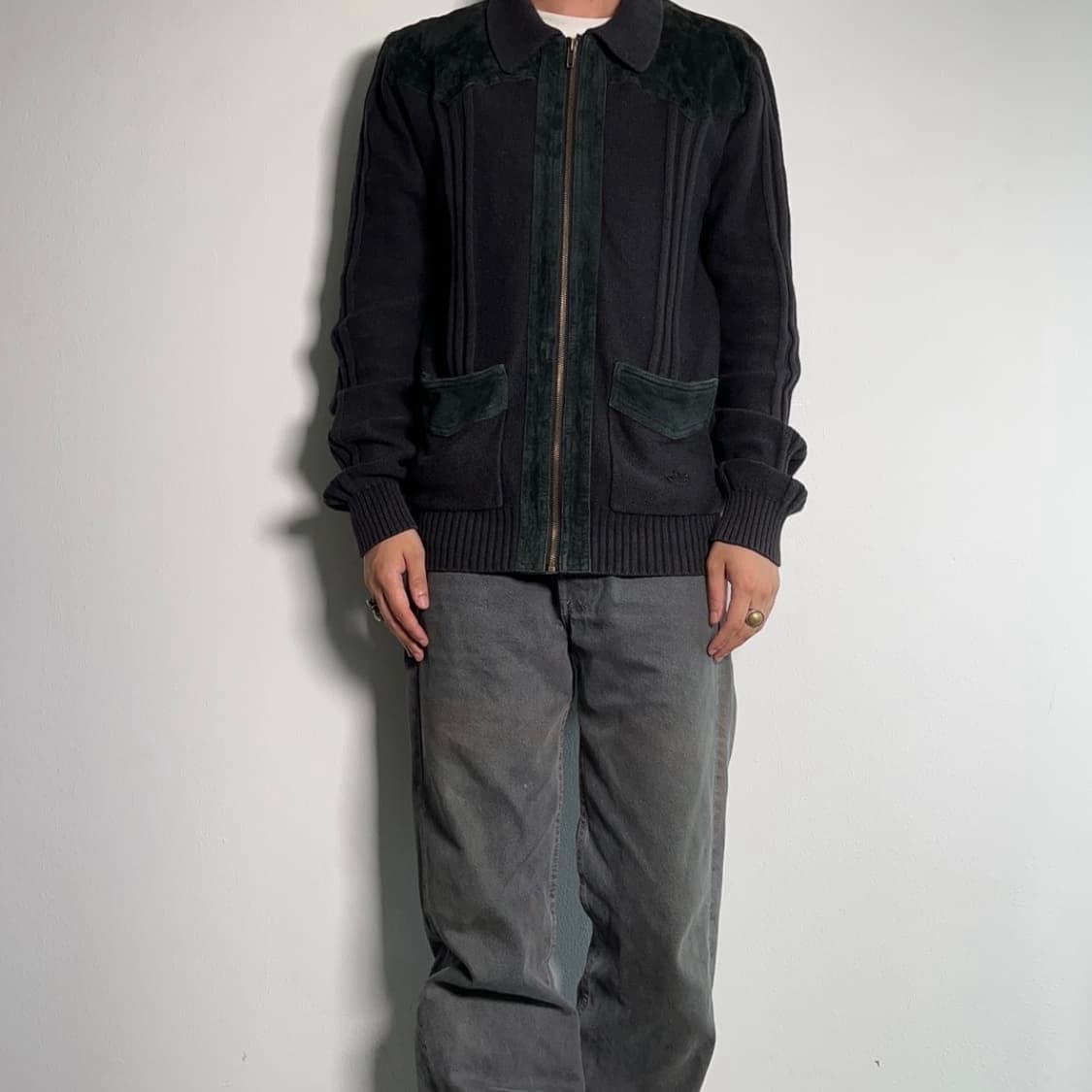 (rare) 00‘s 아디다스 스웨이드 트리밍 니트집업 가디건 상품이미지7