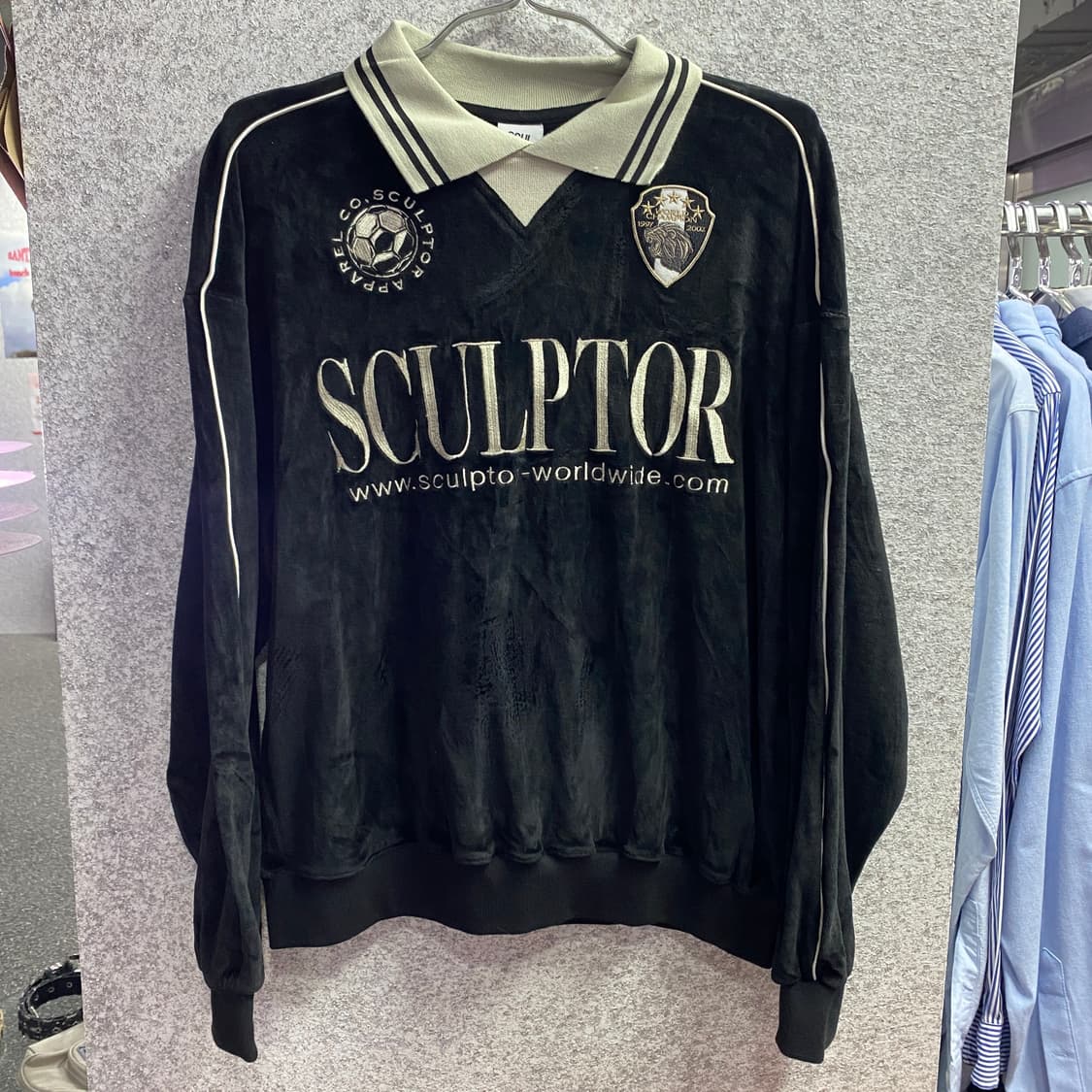 스컬프터 벨루어 싸커 벨벳 블랙 카라 맨투맨 B3823 상품이미지2