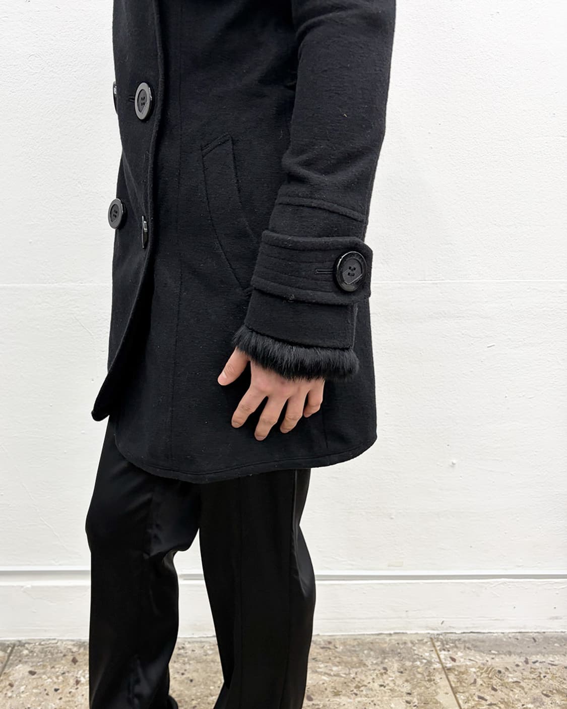 빈티지 래빗 퍼 커프스 더블 코트 상품이미지5