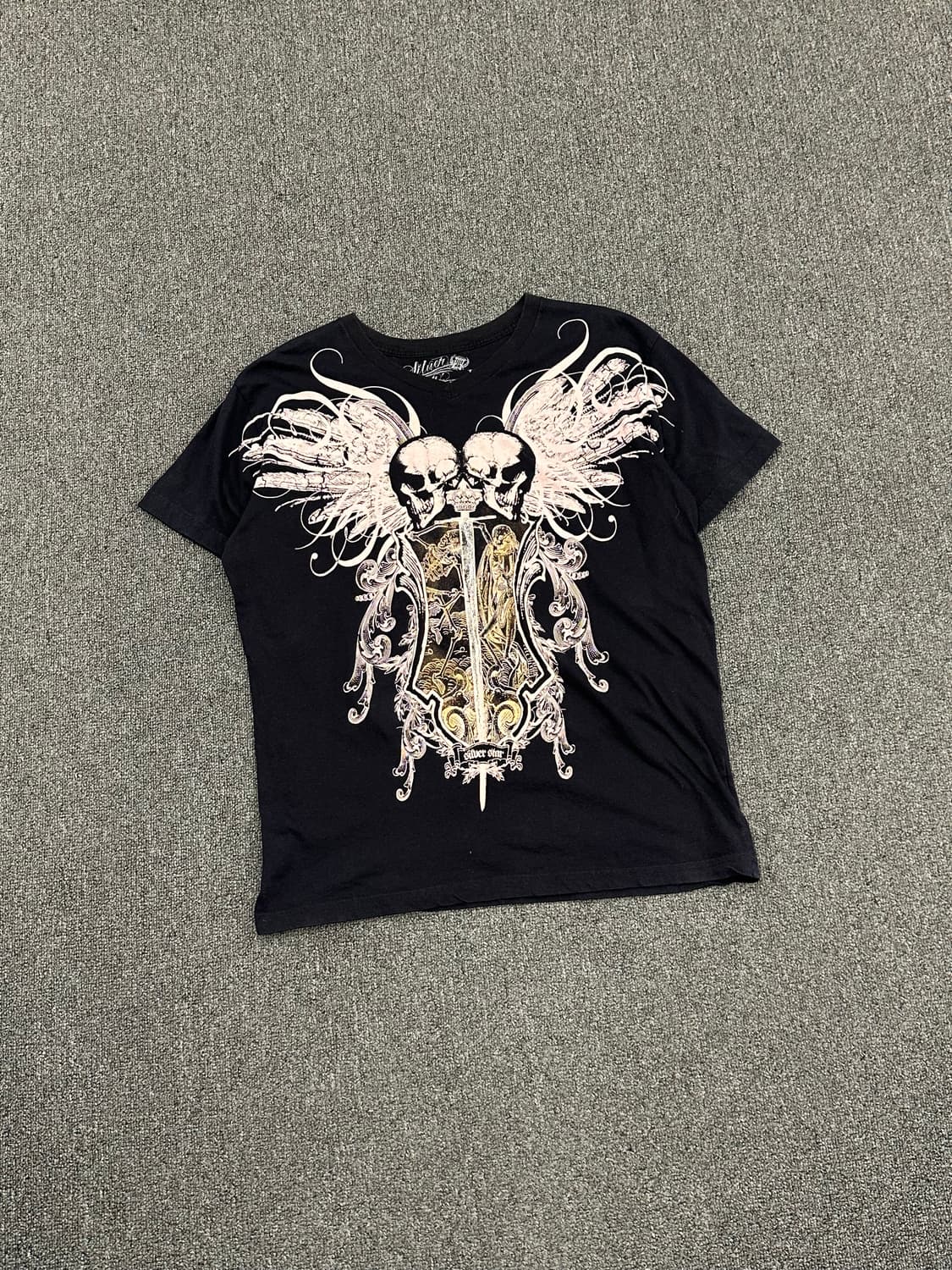 L)Silver Star 빈티지 Y2K 스컬 프린팅 브이넥 반팔 상품이미지3