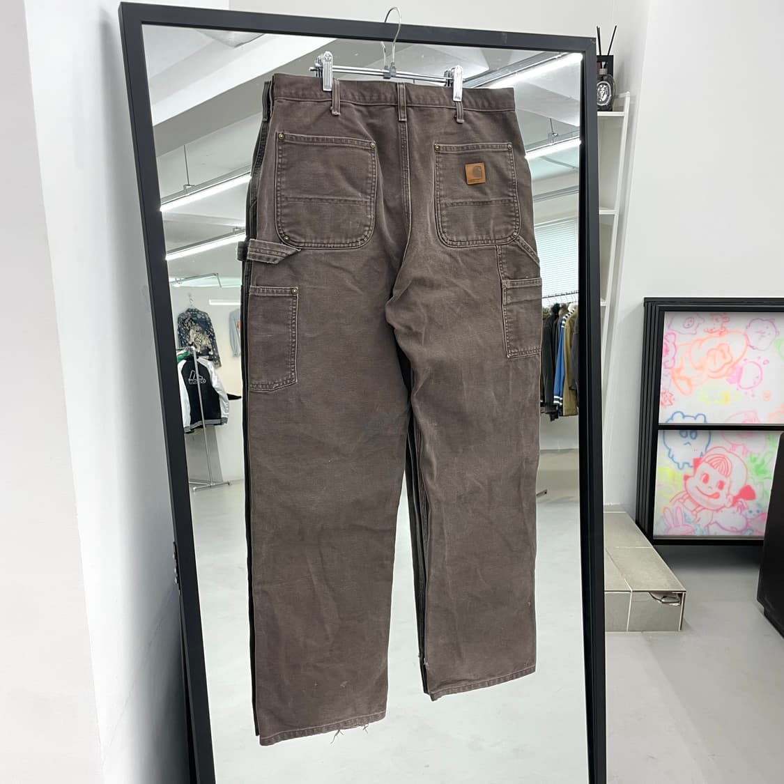 칼하트 OG 더블니 다크브라운 덕캔버스 카펜터 페이딩 와이드 워크팬츠  상품이미지2