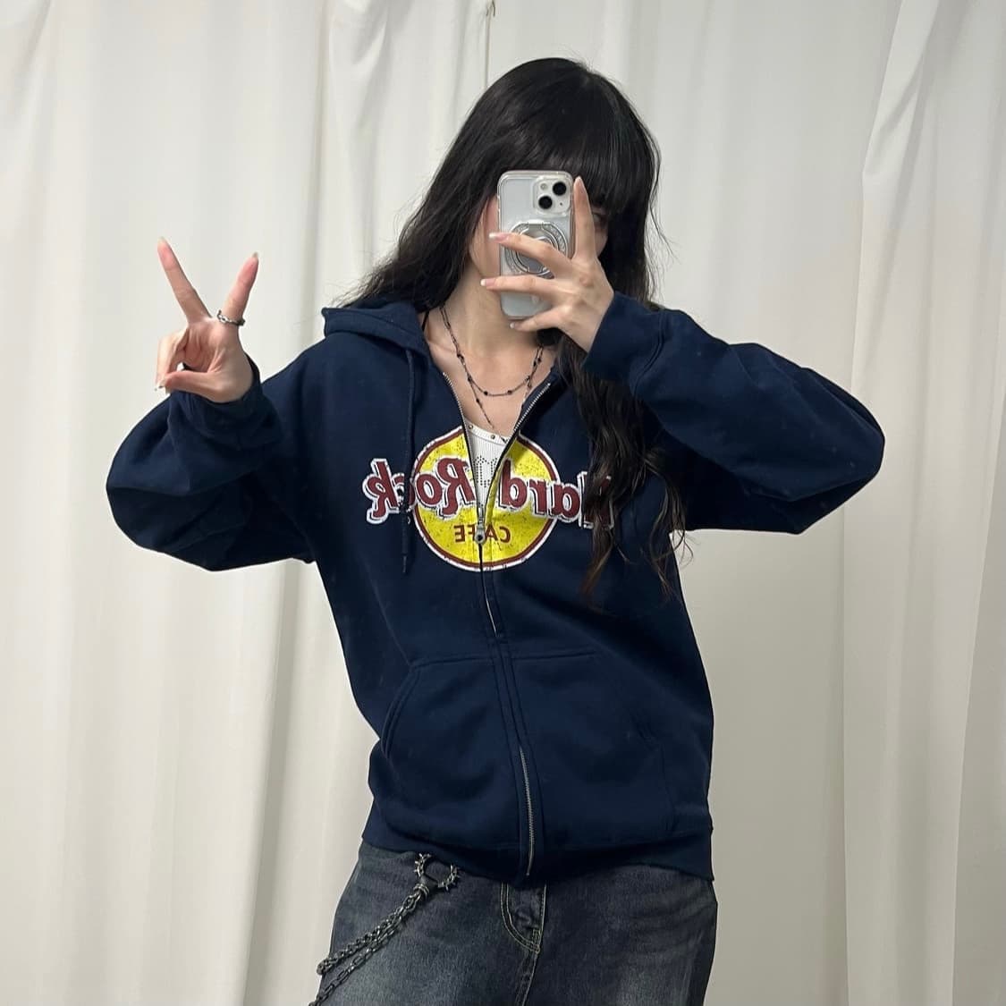 Hard Rock Cafe navy hood zip-up 상품이미지2