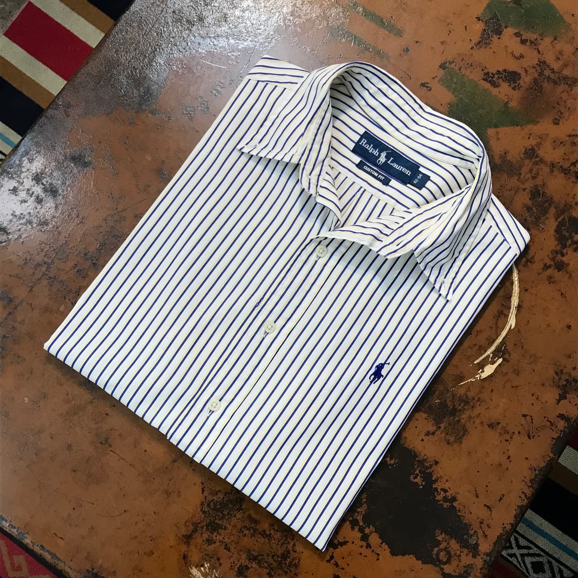 폴로랄프로렌 옐로 네이비 더블 스트라이프 셔츠 남성 105 사이즈 상품이미지1