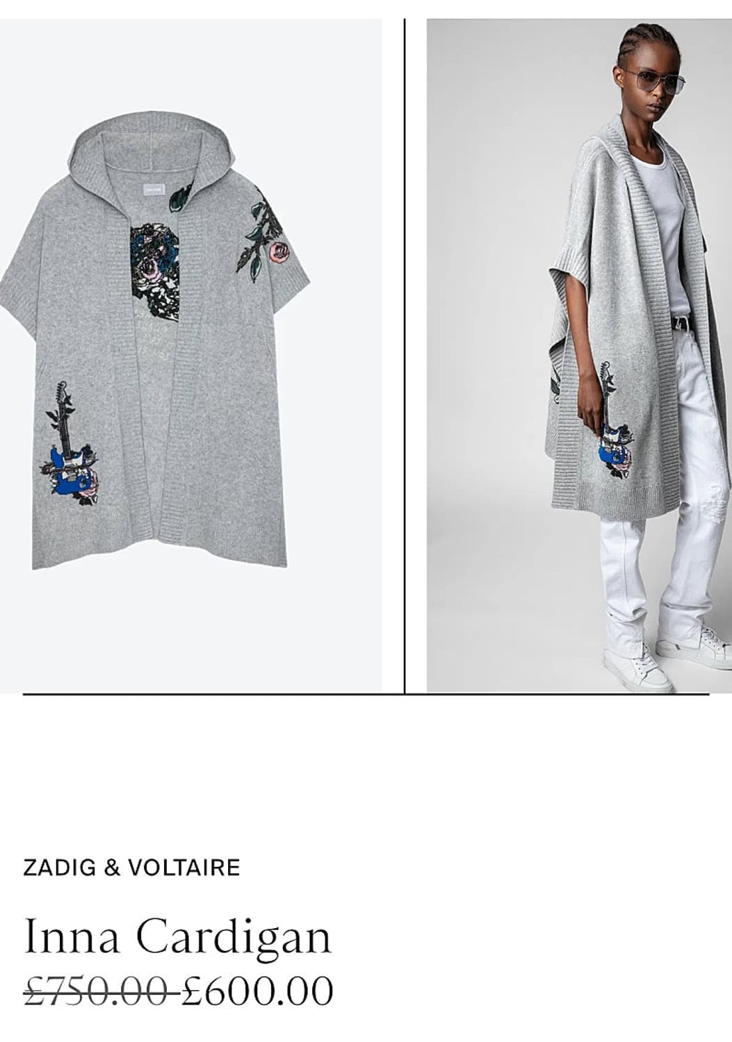 여) 쟈딕앤볼테르 캐시미어 자수 숄 가디건 상품이미지9