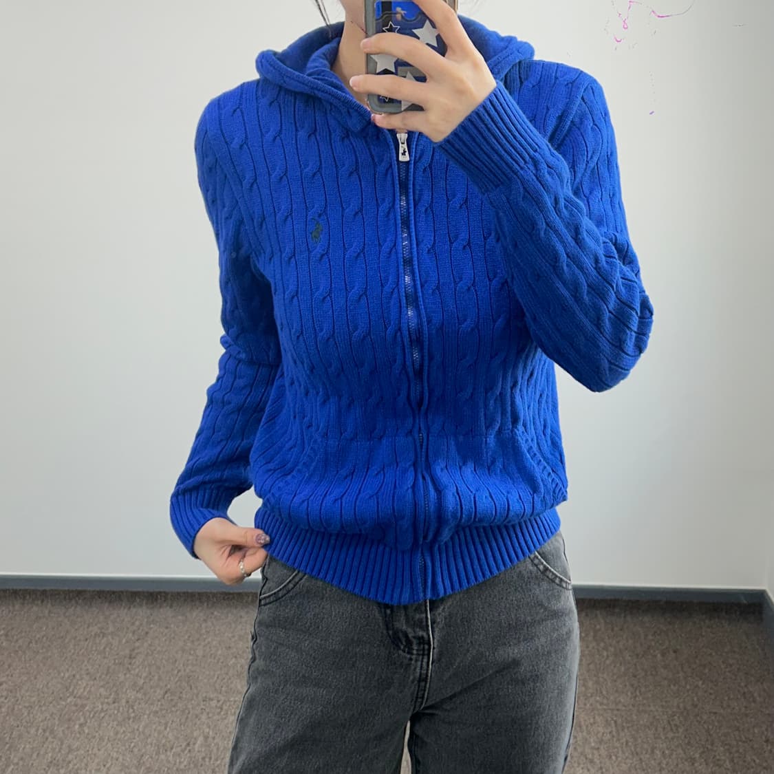 Polo 폴로 블랙포니 딥블루 케이블 니트 후드집업 상품이미지2