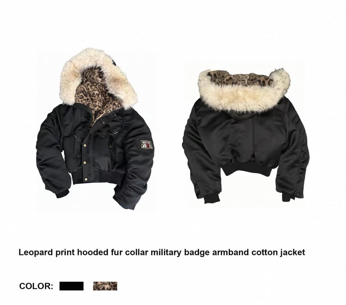 no E mosen 레오파드 퍼 후드 패딩 자켓 상품이미지1