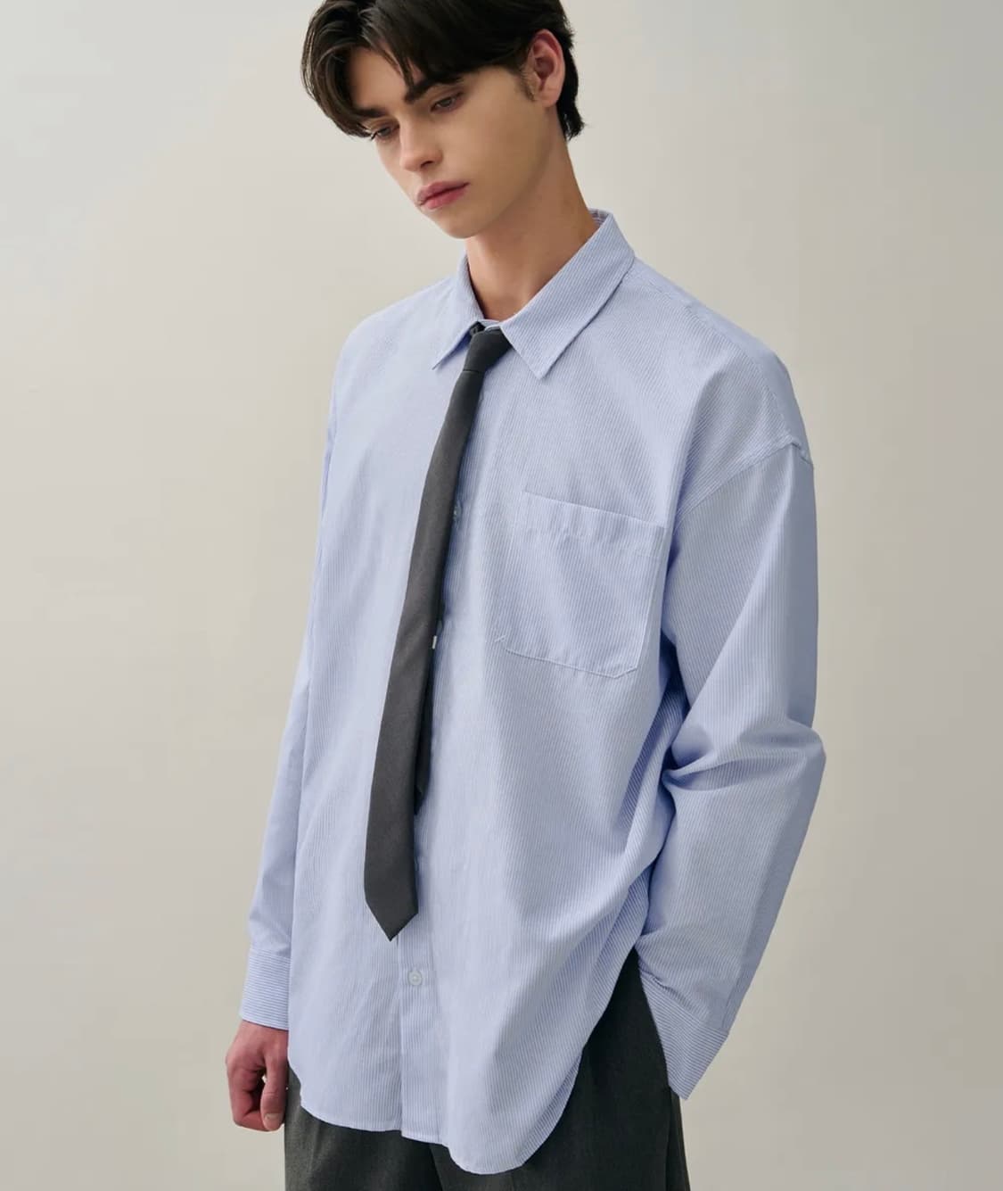 드로우핏 코지드 스트라이프 셔츠 스카이블루 L 새상품 상품이미지1