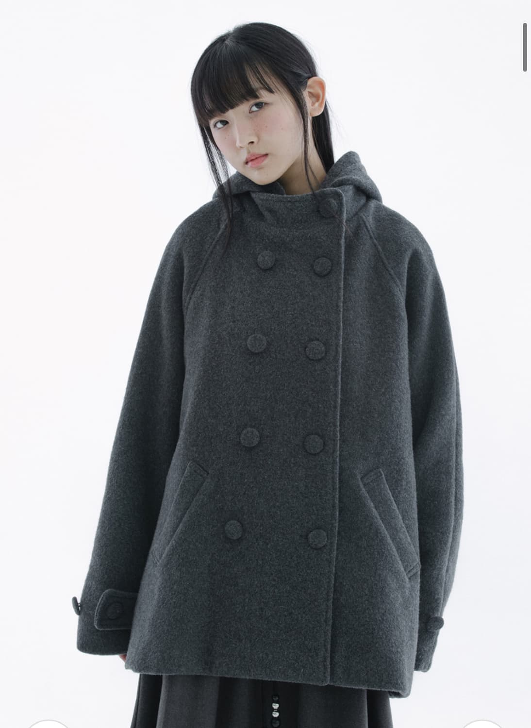 [새상품]허그유어스킨 후드하프코트 차콜 상품이미지2