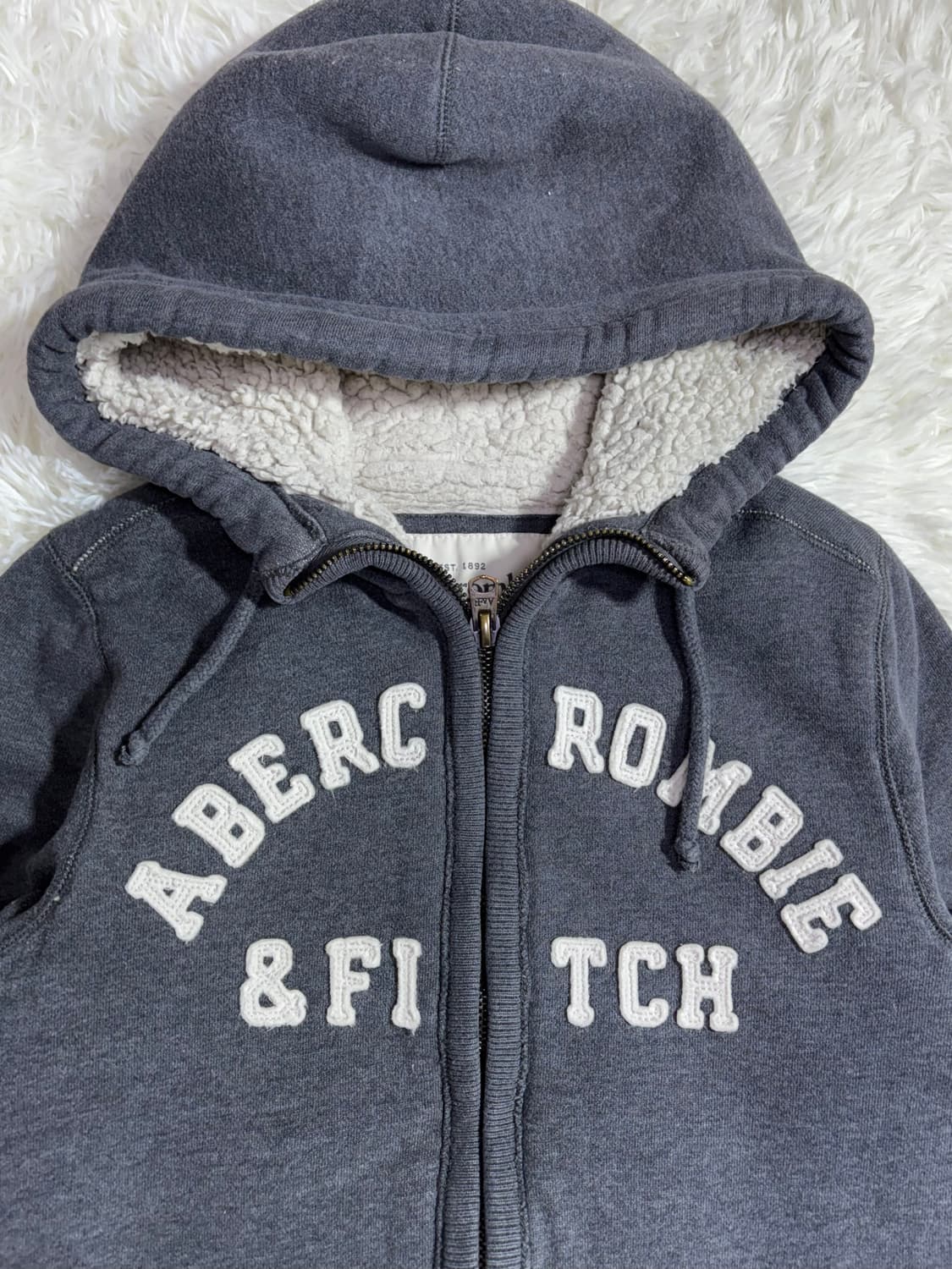 아베크롬비 빅로고 양털 그레이 후드집업  상품이미지5