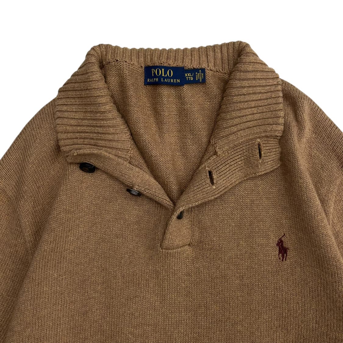 폴로 랄프로렌 브라운포니 카라멜맛 반집업 단추 니트 XXL 상품이미지4