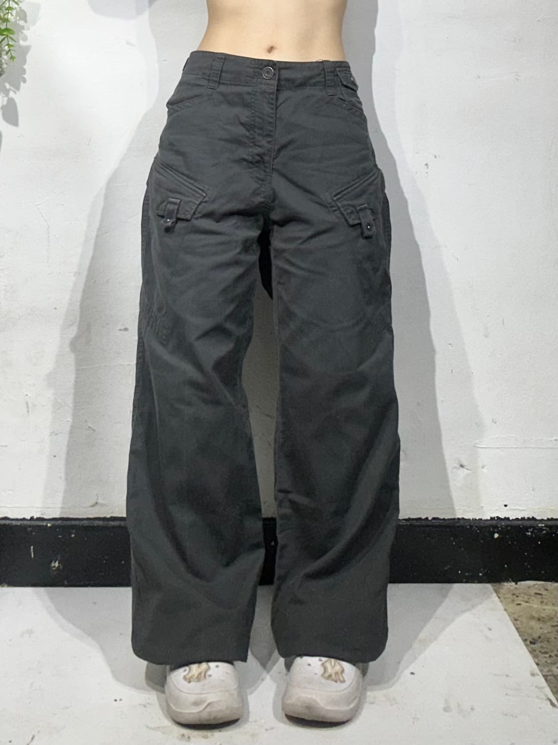 일본 빈티지 차콜 와이드 허리 스트랩 카고 데님 팬츠 건빵 바지  상품이미지2