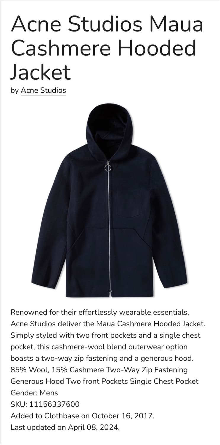 아크네 스튜디오 Maua 캐시미어 후드 자켓 상품이미지1