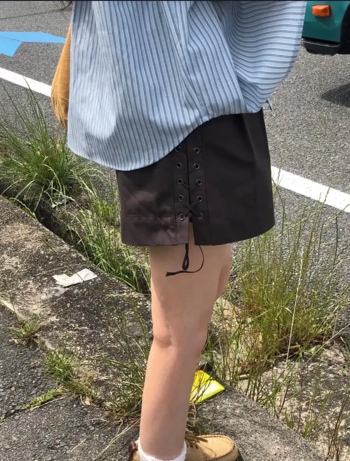 스프링콤마 제작상품 옆라인 리본끈 브라운 숏팬츠(택ㅇ) 해 상품이미지6