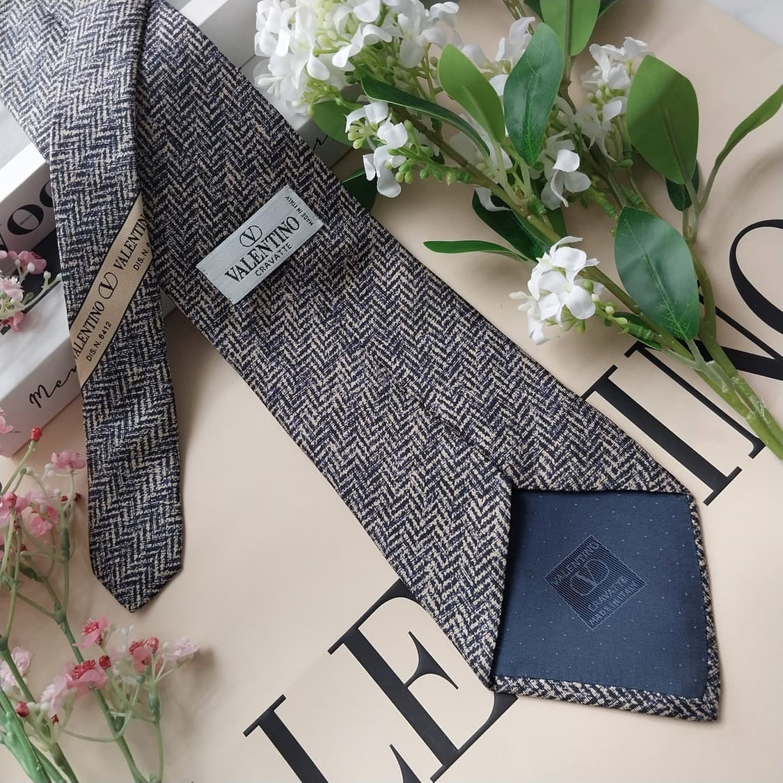 발렌티노 실크 베이지 자카드 패턴 넥타이 9.9cm A+등급 K2194 상품이미지4