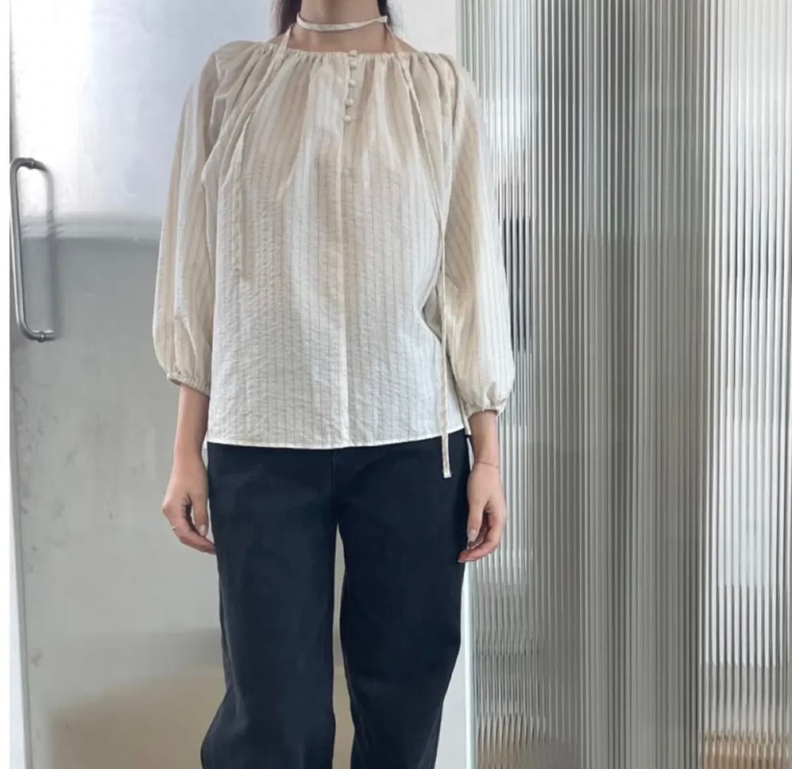 스토어오묘 오묘스토어 스트라이프 버튼 블라우스 상품이미지1