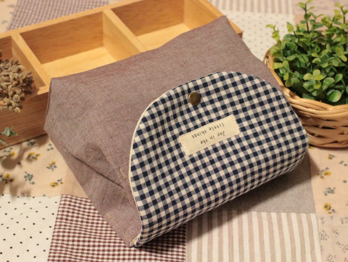 핸드메이드 네이비체크 박스 파우치 상품이미지4