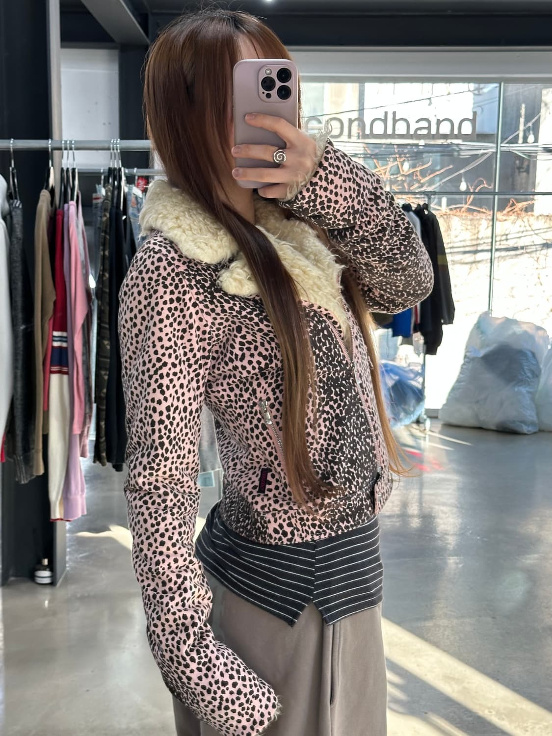 히스테릭글래머 레오파드 퍼무스탕 라이더자켓 상품이미지5