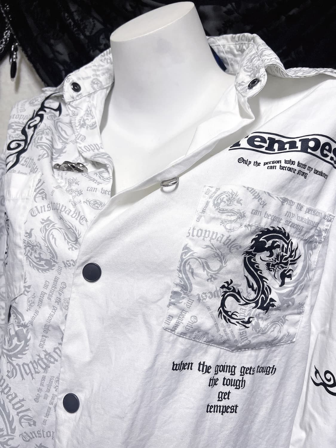 화이트 타투프린팅 오버핏 셔츠 고스펑크 emo 중성계 y2k 하라주쿠 상품이미지5