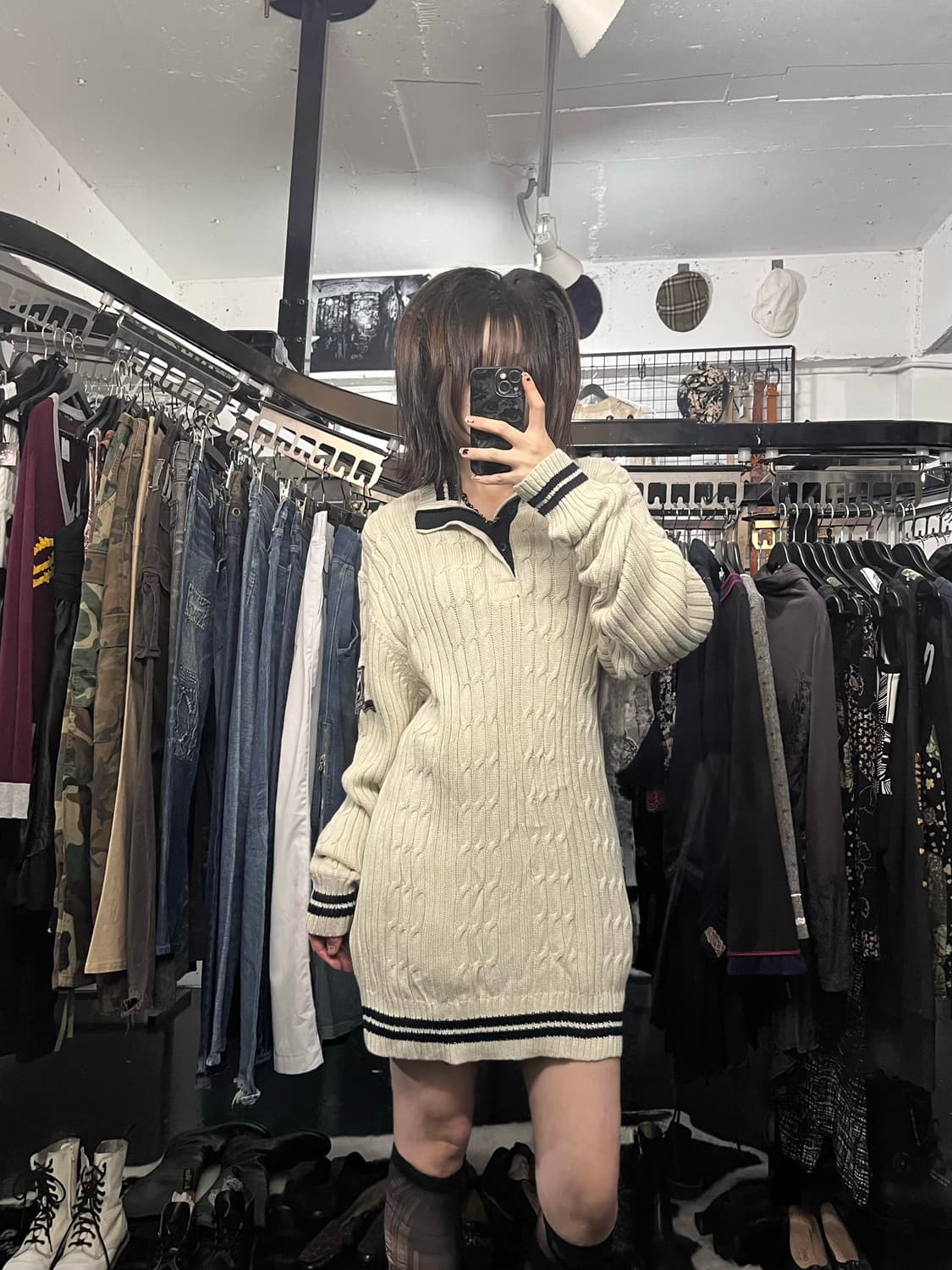 노티카 반집업 아가일 니트 상품이미지1