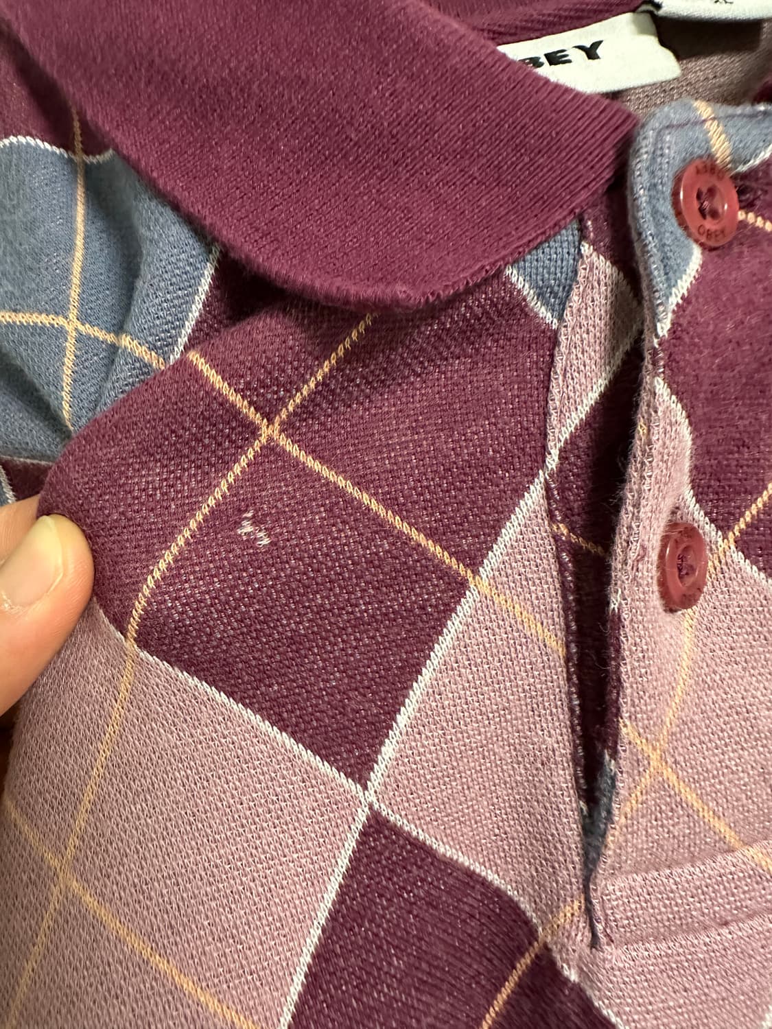 오베이 아가일 자카드 롱슬리브 폴로 티셔츠 퍼플 상품이미지5