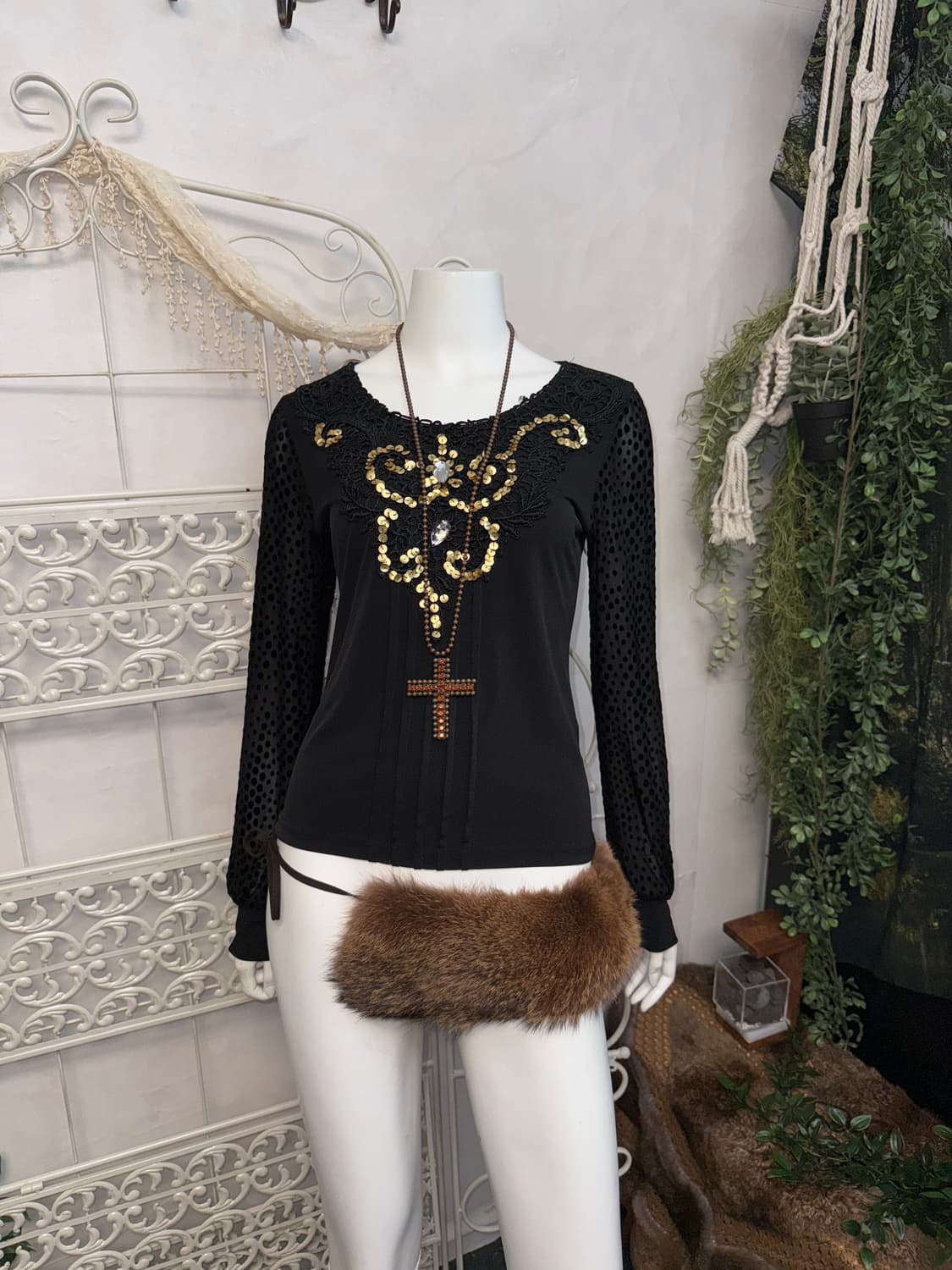 Black oriental mesh dot point sleeve bl 상품이미지4