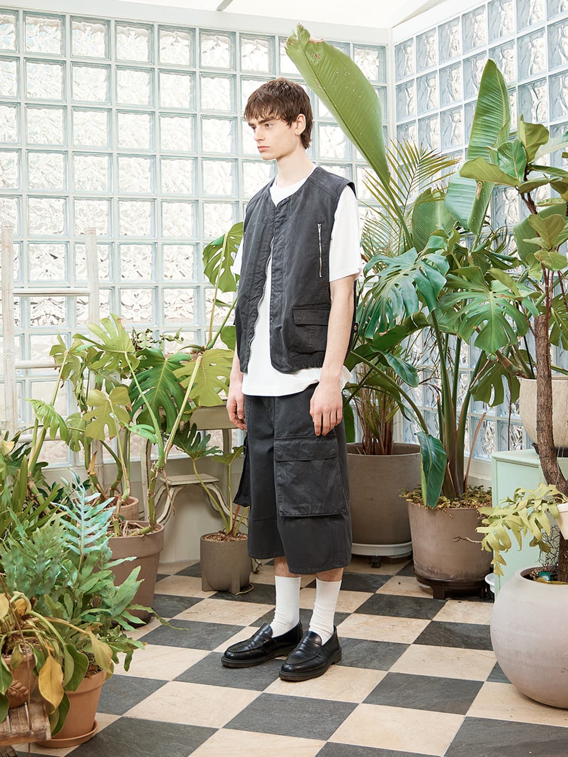 마뗑킴 맨 코팅 코튼 버뮤다 팬츠 바지 차콜 L 상품이미지4