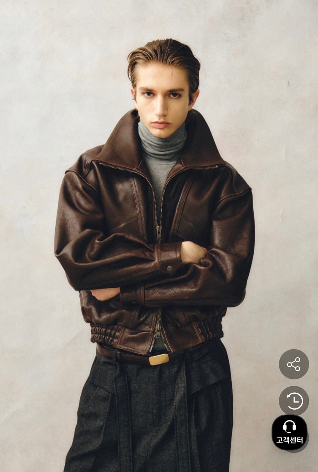 [50] 노이어 kkst 앤틱 카우 레더 가죽 하이넥 블루종 자켓 상품이미지1