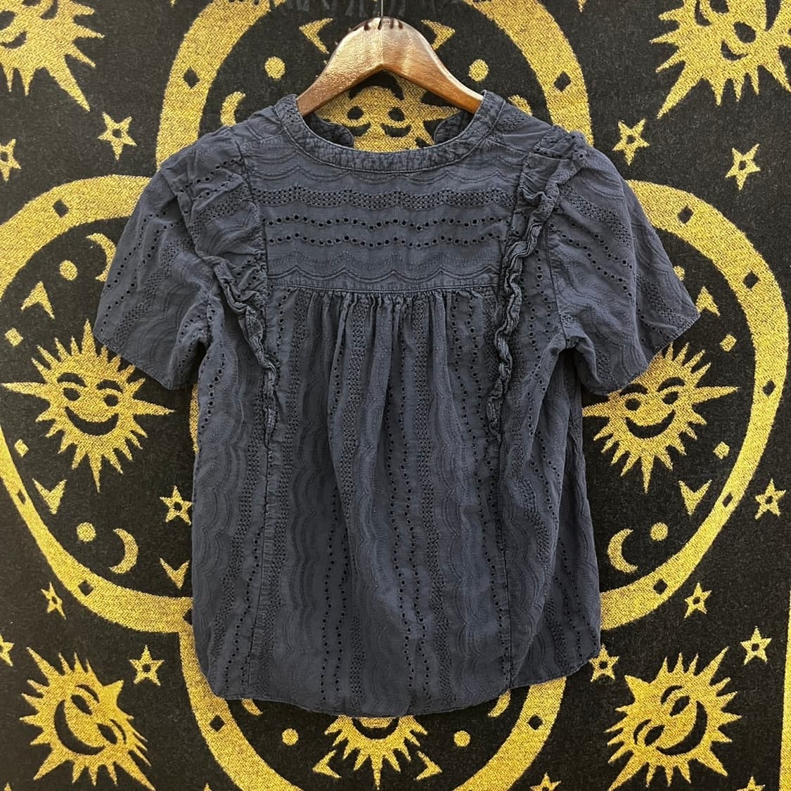 빈티지 고스 모리 펀칭 레이스 프릴 콩버튼 반팔 블라우스 K0150 상품이미지4