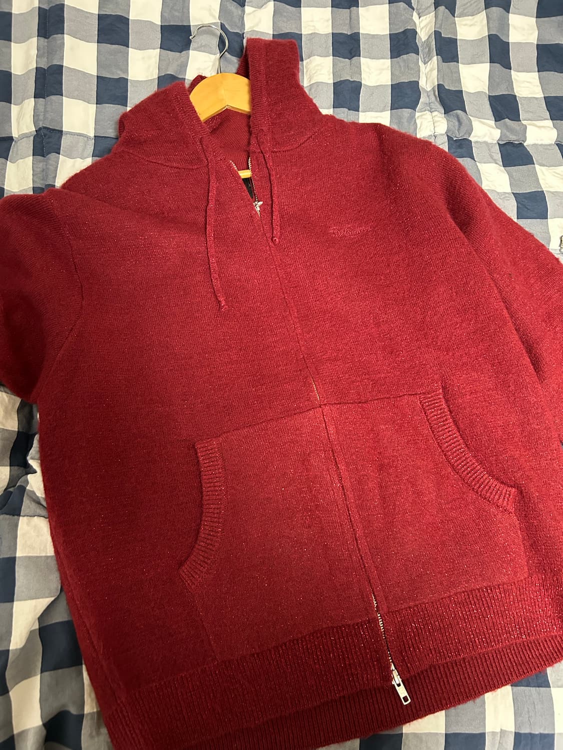 위캔더스 버건디 니트후드집업 상품이미지4