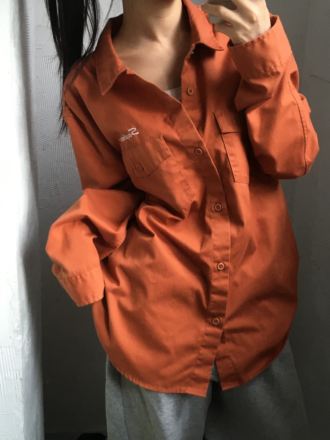 Supreme 슈프림 로고 오렌지 컬러 워크 셔츠 상품이미지1