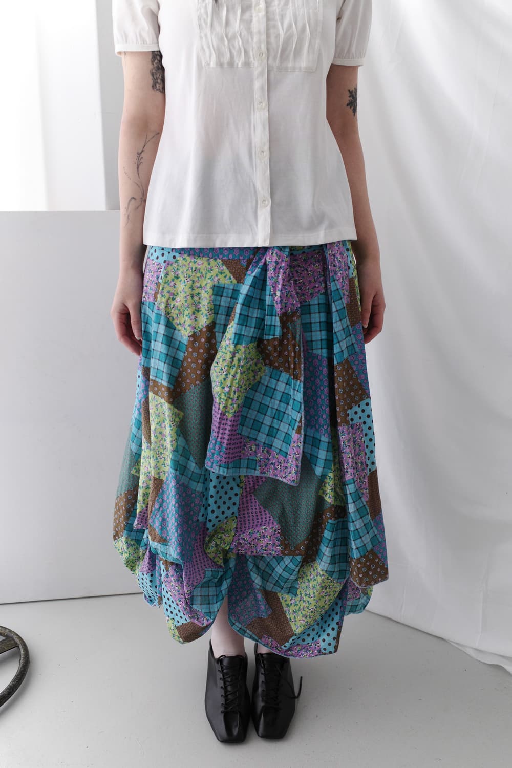 check flower patchwork balloon skirt 상품이미지5