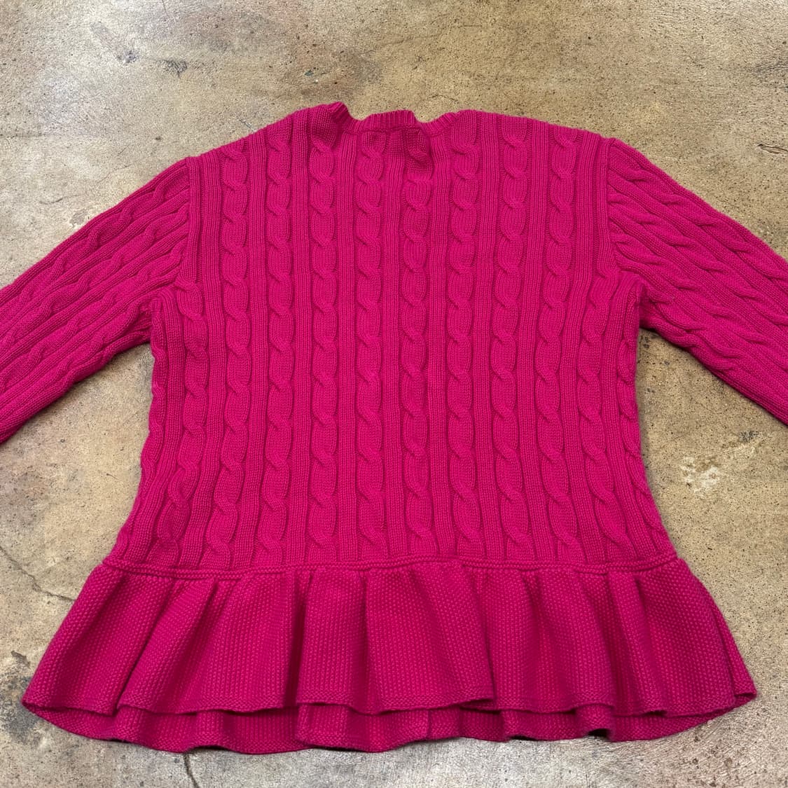 폴로 랄프로렌 핫 핑크 꽈배기 프릴 니트 가디건 상품이미지4